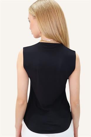 Kadın Siyah Kare Yaka Kalın Askılı Sandy Bluz ALC-X13449