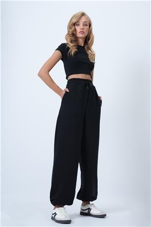 Kadın Siyah Kargo Cepli Jogger Pantolon ALC-X14459