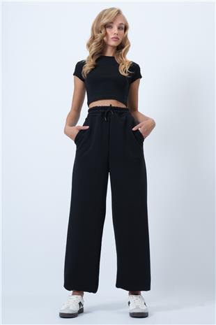 Kadın Siyah Kargo Cepli Jogger Pantolon ALC-X14459