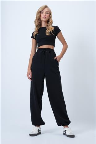 Kadın Siyah Kargo Cepli Jogger Pantolon ALC-X14459