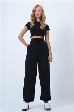 Kadın Siyah Kargo Cepli Jogger Pantolon ALC-X14459