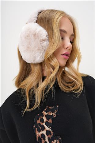 Kadın Vanilya Katlanabilir Tasarımlı Suni Kürük Kulaklık ALC-X13245