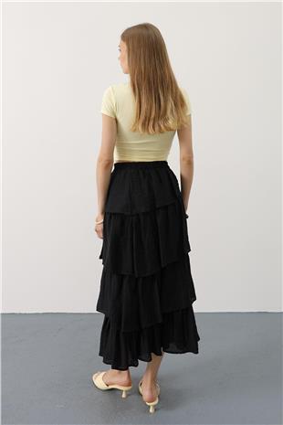 Kadın Siyah Katlı Kesim Uzun Etek VS00557