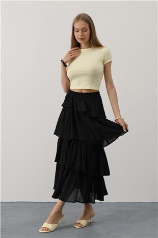 Kadın Siyah Katlı Kesim Uzun Etek VS00557