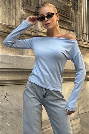 Kadın Bebe Mavi Kayık Yaka Basic Bluz VS00732