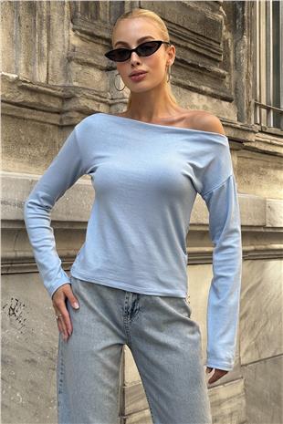 Kadın Bebe Mavi Kayık Yaka Basic Bluz VS00732