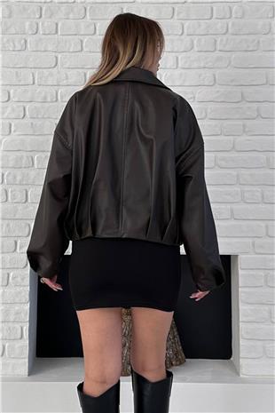 Kadın Acı Kahve Kemer Detaylı Fermuar Kapamalı Bomber Ceket VS01129
