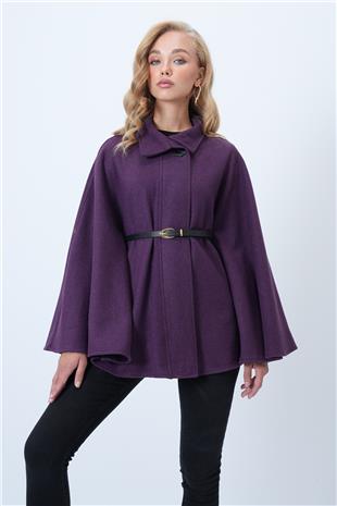 Kadın Mor Kemer Detaylı Kaşe Pelerin Kaban ALC-X14529