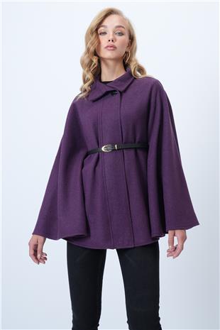 Kadın Mor Kemer Detaylı Kaşe Pelerin Kaban ALC-X14529