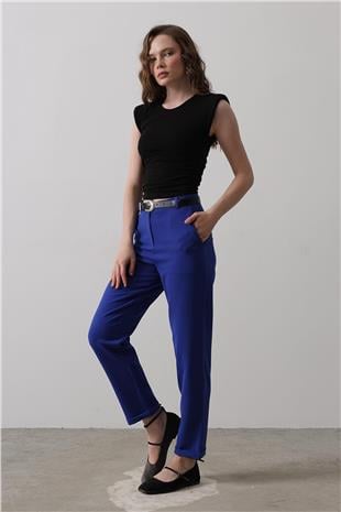 Kadın Saks Kemerli Havuç Pantolon VS00547