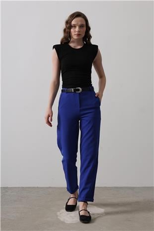 Kadın Saks Kemerli Havuç Pantolon VS00547