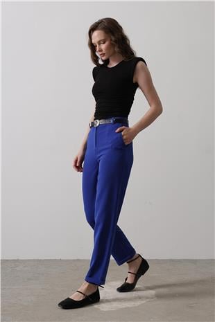 Kadın Saks Kemerli Havuç Pantolon VS00547