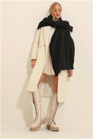 Kadın Siyah Kendinden Desenli Şal ALC-X11348