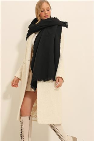 Kadın Siyah Kendinden Desenli Şal ALC-X11348