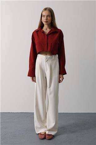 Kadın Bordo Kısa Boy Çift Cep Gömlek VS00594