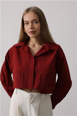 Kadın Bordo Kısa Boy Çift Cep Gömlek VS00594