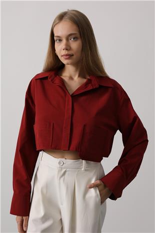 Kadın Bordo Kısa Boy Çift Cep Gömlek VS00594