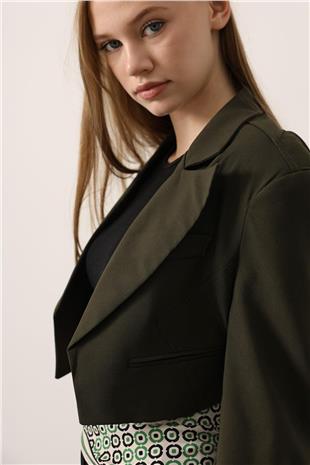 Kadın Haki Kısa Kesim Şık Blazer Ceket VS01153