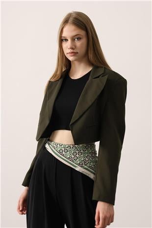 Kadın Haki Kısa Kesim Şık Blazer Ceket VS01153