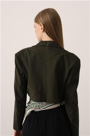 Kadın Haki Kısa Kesim Şık Blazer Ceket VS01153