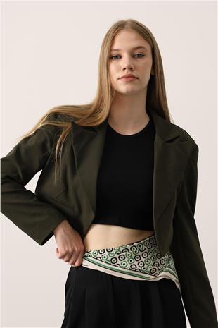 Kadın Haki Kısa Kesim Şık Blazer Ceket VS01153
