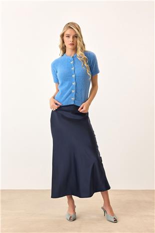 Kadın Mavi Kısa Kollu Düğmeli Triko Hırka VS00892