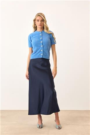 Kadın Mavi Kısa Kollu Düğmeli Triko Hırka VS00892