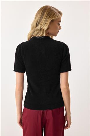 Kadın Siyah Kısa Kollu Düğmeli Triko Hırka VS00892