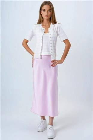 Kadın Pembe Kolsuz Bluz Ve Düğmeli Triko Hırka VS00850