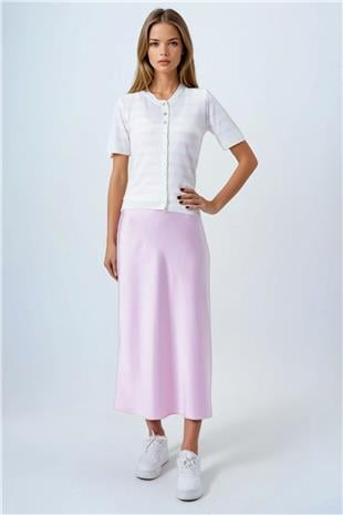 Kadın Pembe Kolsuz Bluz Ve Düğmeli Triko Hırka VS00850