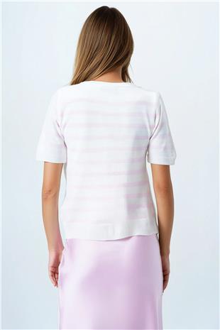 Kadın Pembe Kolsuz Bluz Ve Düğmeli Triko Hırka VS00850