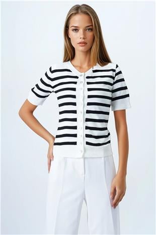 Kadın Siyah Kolsuz Bluz Ve Düğmeli Triko Hırka VS00850