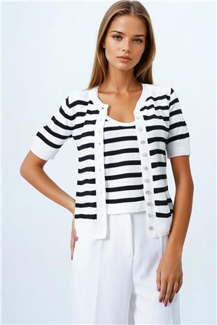 Kadın Siyah Kolsuz Bluz Ve Düğmeli Triko Hırka VS00850