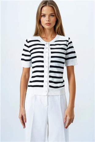 Kadın Siyah Kolsuz Bluz Ve Düğmeli Triko Hırka VS00850