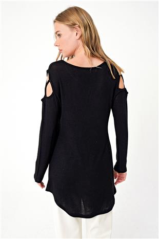 Kadın Siyah Kolu Pencereli Viscon Bluz ALC-X5075