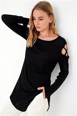 Kadın Siyah Kolu Pencereli Viscon Bluz ALC-X5075