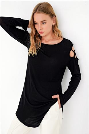 Kadın Siyah Kolu Pencereli Viscon Bluz ALC-X5075
