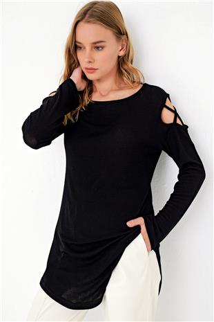 Kadın Siyah Kolu Pencereli Viscon Bluz ALC-X5075
