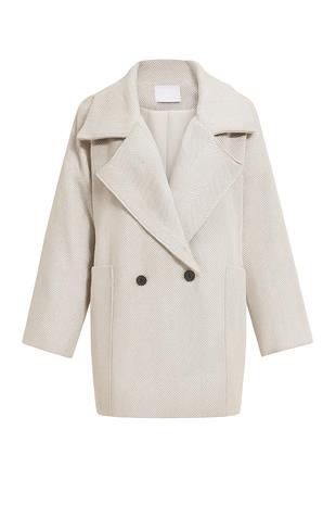 Kadın Gri Kruvaze Yaka Balık Sırtı Desenli Kaşe Cepli Kaban ALC-X10823