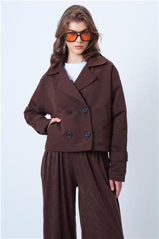 Kadın Kahverengi Kruvaze Yaka İçi Astarlı Kısa Trenç Ceket VS01185