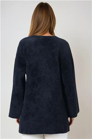 Kadın Siyah Kruvaze Yaka Püsküllü Hırka VS01002