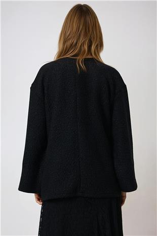 Kadın Siyah Kruvaze Yaka Yandan Bağlamalı Premium Ceket VS01010