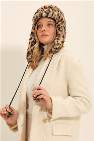 Kadın Leopar Leopar Desenli Kulaklıklı Şapka ALC-X11345