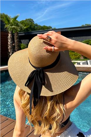 Kadın Koyu Bej Maxi Boy Kurdelalı Şapka ALC-X12347