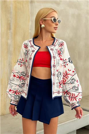 Kadın Beyaz Nakışlı Ceket ALC-X12449