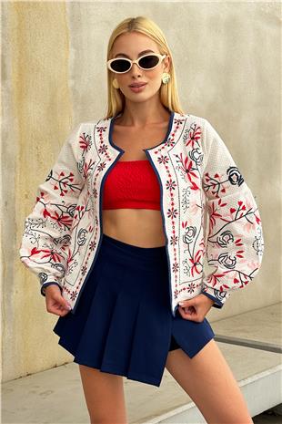 Kadın Beyaz Nakışlı Ceket ALC-X12449