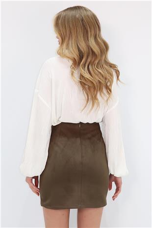 Kadın Haki Nervür Dikişli Süet Mini Etek ALC-X13545