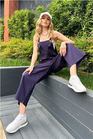 Kadın Lacivert Önü Cepli Askılı Gabardin Bahçıvan Tulum ALC-X12186