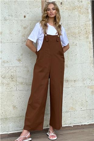 Kadın Kahve Önü Cepli Askılı Gabardin Bahçıvan Tulum ALC-X12186