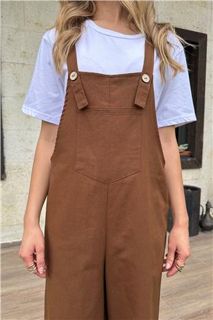 Kadın Kahve Önü Cepli Askılı Gabardin Bahçıvan Tulum ALC-X12186